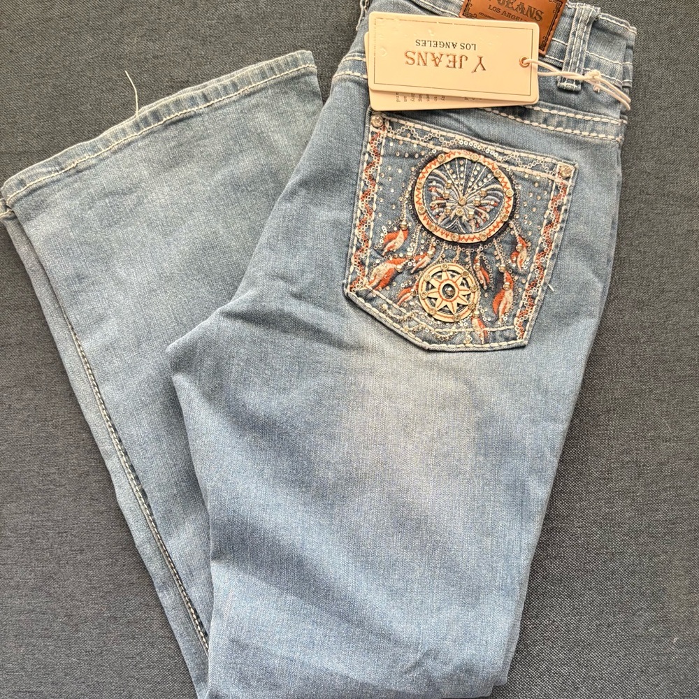 Y Jeans Los Angeles Women's Boot Cut Western Jeans Embroidered Sz 15/16 New y2k